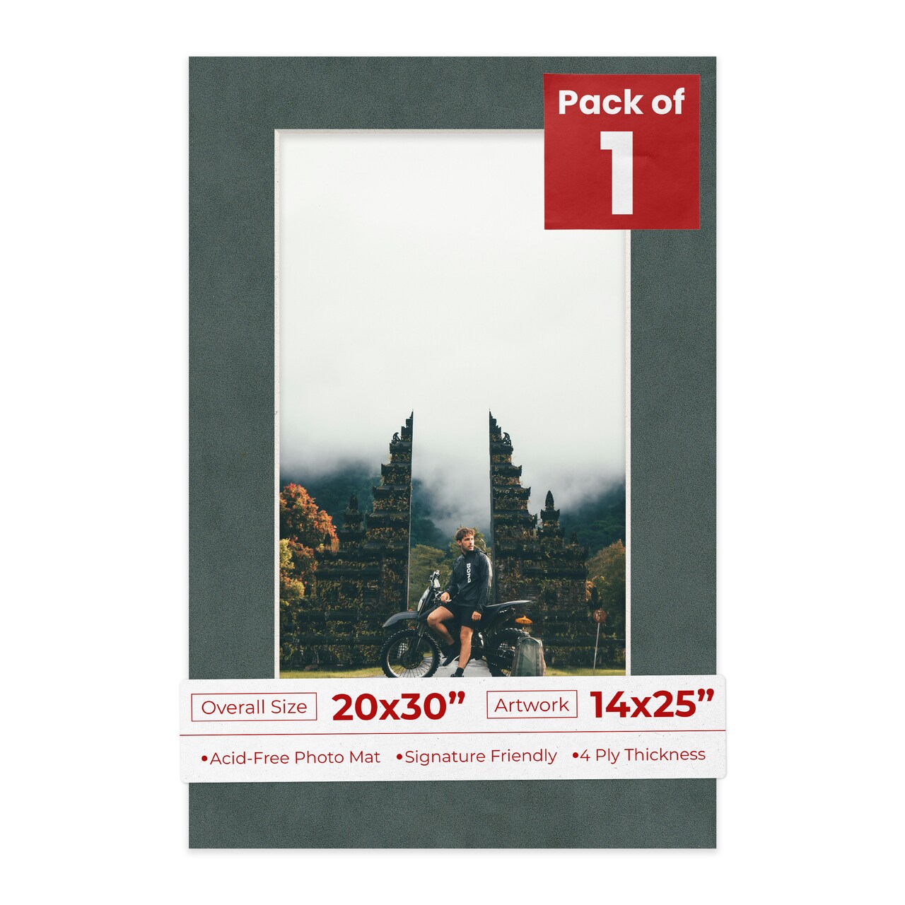 Dark Grey Suede Mat Board for 20x30 Frames - Fits 14x25 Photos